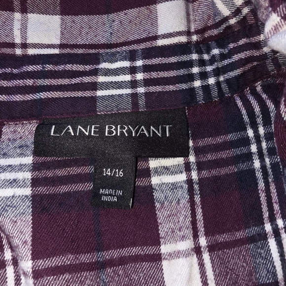 Lane Bryant Burgundy Plaid Button-Down Shirt |14/16 | Elastic Waist 100% Rayon - Picture 3 of 3